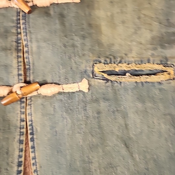 Feiligamu Denim Vest Longline Sleeveless‎ Jean Jacket Toggle Closure L - Picture 6 of 16